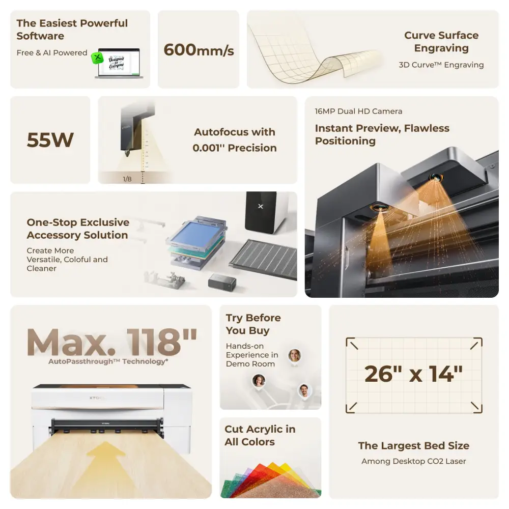 xTool P2S 55W Desktop CO2 Laser Cutter - Image 4